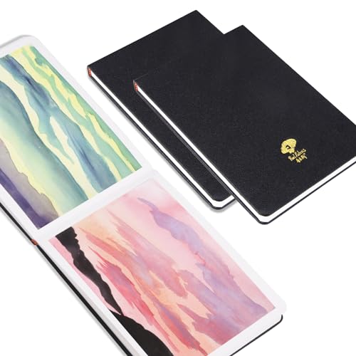 Paul Rubens 2 Pack Watercolor Paper, 100% Cotton Hot Press Watercolor Journal 7.6"x 5.3", 40 Sheets (140lb/300gsm), Acid-Free Art Supplies for Watercolors, Gouache, Acrylics - color: Black, size: 7.6"x 5.3"