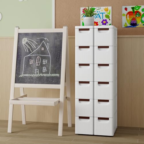 POWERSTONE 6-Drawer Plastic Storage Cart, Narrow Organizer Rolling Cart with 4 Wheels, Space-Saving Slim Mobile Utility for Bathroom, Office & Classroom - size: 43"H 6 Drawer