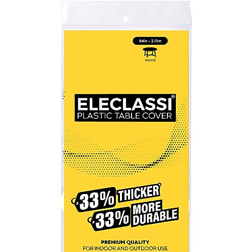 Eleclassi Yellow 12 Pack Premium Round Disposable Tablecloth - 84 Inch Round Plastic Table Cloths for Parties - color: Yellow, size: 12 Pack Round