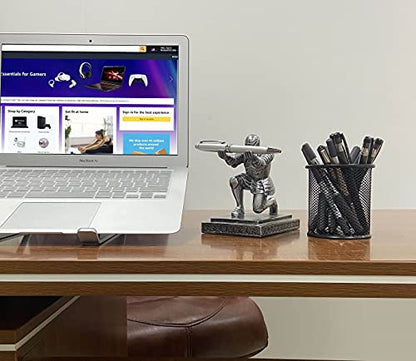Executive Kneeling Knight Pen Holder with Pen - Unique Office Gifts | Heavy-Duty Resin, Antique Iron Finish, Weighted Non-Slip Base, Cool Desktop Decor - color: Iron