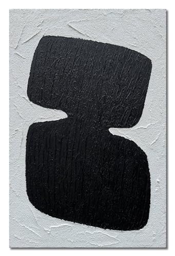 zoinart Hand Painted Black and White Textured Wall Art 24x36 Inches Decorative Oil Paintings on Canvas Abstract Contemporary Art Minimalist Wall Decor - color: BL-050