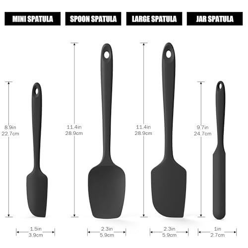 Doosu 600°F Heat Resistant Silicone Spatula Scrapers (Set of 4, Black) | Food Grade Kitchen Rubber Baking Cooking Tool Nonstick Utensil Set for Mixing, Scraping, Folding, Stirring, Serving - color: Black, size: Set of 4