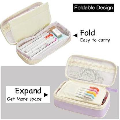 YOKUMA Cute Pencil Case for Girls Big Capacity Pencil Pouch Bag Box,Purple | Expandable,Cute,Durable Zipper,Lightweight,Aesthetic,Back to School Supplies Gift for Kids Students College Adults Preppy - color: Purple