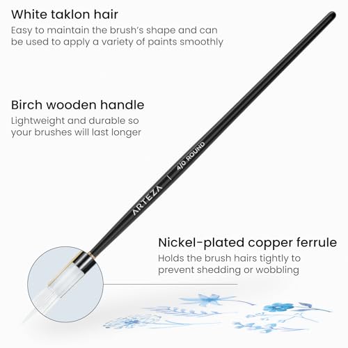 ARTEZA Detail Paint Brushes, Set of 15, Miniature Paint Brush Set with Spot, Round and Liner Tips, Fine Tip Paint Brushes for Acrylic Painting, Watercolor, Models, Crafts and Canvas - style: Detail Paint Brushes