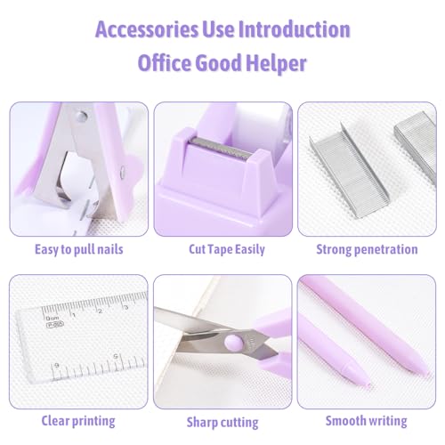 Gawsey Purple Desk Organizers and Accessories with Desk Organizer 360° Rotating Pen Holder and Office Supplies, Cute Stationery Supplies Set - color: A Purple