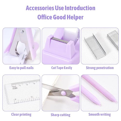 Gawsey Purple Desk Organizers and Accessories with Desk Organizer 360° Rotating Pen Holder and Office Supplies, Cute Stationery Supplies Set - color: A Purple