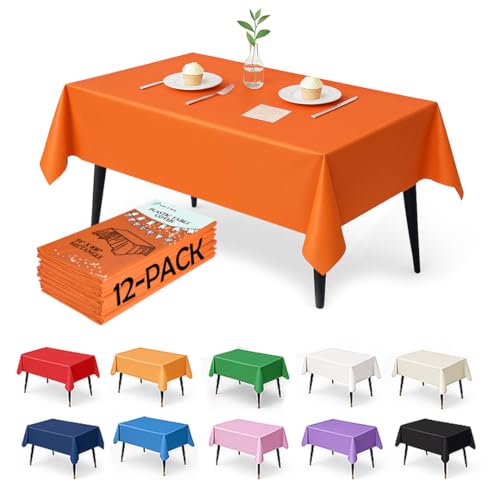 12-Pack Orange Plastic Tablecloths – 54 x 108 Inch Disposable Table Covers for Rectangle Tables, Heavy Duty & Waterproof for Parties, Events, Banquets, Orange - color: Orange, size: 54" x 108" Rectangle