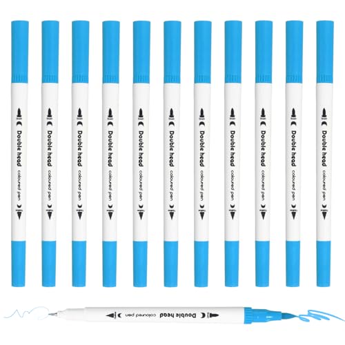 PATIKIL 12Pack Dual Brush Markers, Blue Watercolor Fine and Brush Tips Pens Colored Marker Calligraphy Coloring Art Supplies Set for Coloring Book Illustration Sketching Journaling - color: Blue