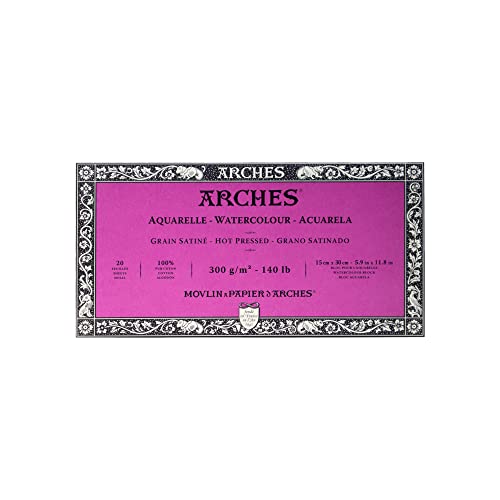 Arches Watercolor Paper Block, Hot Press, 5.9" x 11.8", 140 pound - size: 5.9"x11.8", style: Hot Press