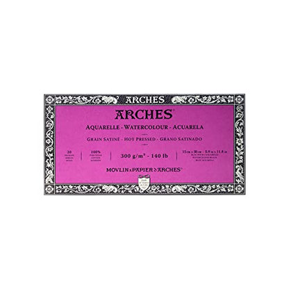 Arches Watercolor Paper Block, Hot Press, 5.9" x 11.8", 140 pound - size: 5.9"x11.8", style: Hot Press