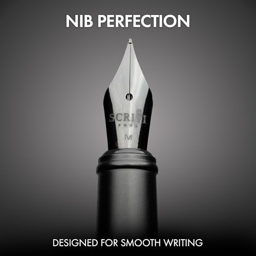 SCRIVI PENS Fountain Pen Set, Medium Nib, 5 Ink Cartridges, Black - color: Black, style: Medium Nib
