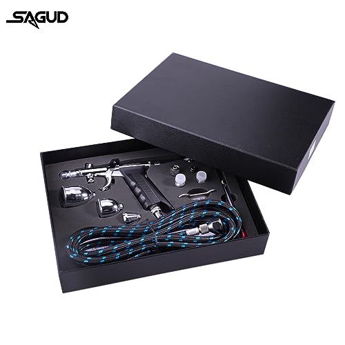 Airbrush Gun Set Single Action Air Brush Pen 0.3mm with Extra 0.5 0.8 mm Needles,Airbrush Hose and 2CC/5CC/13CC Cup Kit