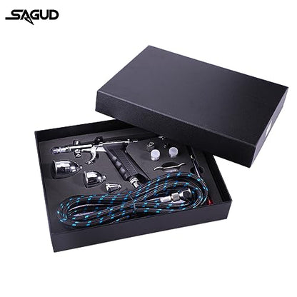 Airbrush Gun Set Single Action Air Brush Pen 0.3mm with Extra 0.5 0.8 mm Needles,Airbrush Hose and 2CC/5CC/13CC Cup Kit