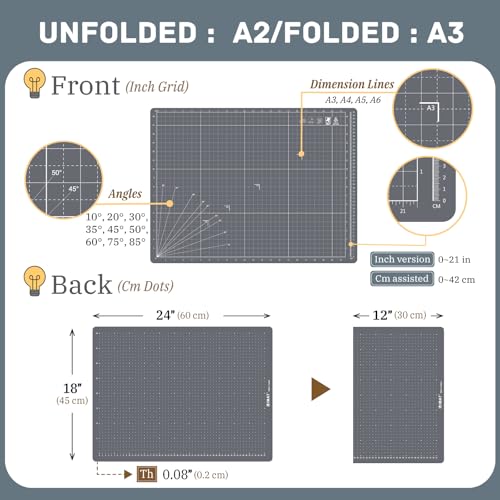 iMAT Flip Cutting Mat Note A2, Foldable, Double-Sided, Ash Grey - color: Ash Grey