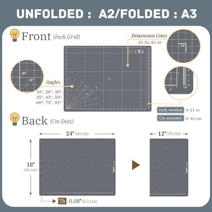 iMAT Flip Cutting Mat Note A2, Foldable, Double-Sided, Ash Grey - color: Ash Grey