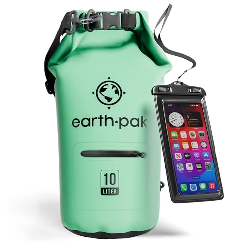 Earth Pak Waterproof Dry Bag with Zippered Pocket - Waterproof Dry Bag Backpack Keeps Gear Dry - color: Seafoam Green, size: 10L