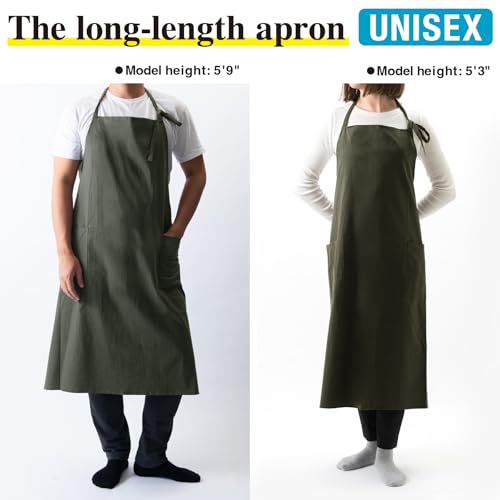 Chef/Bistro Cooking Apron with 2 Large Pockets for Men & Women Lightweight Adjustable Neck Strap Water-repellent - color: Khaki