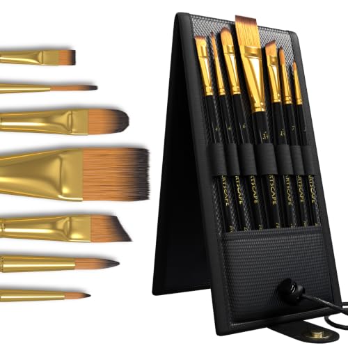 Travel Paint Brush Set - 7 Taklon Brushes with Case | Travel watercolor brushes with Taklon bristles for acrylic gouache oil painting and plein air art - size: Pocket Paint Brushes 001