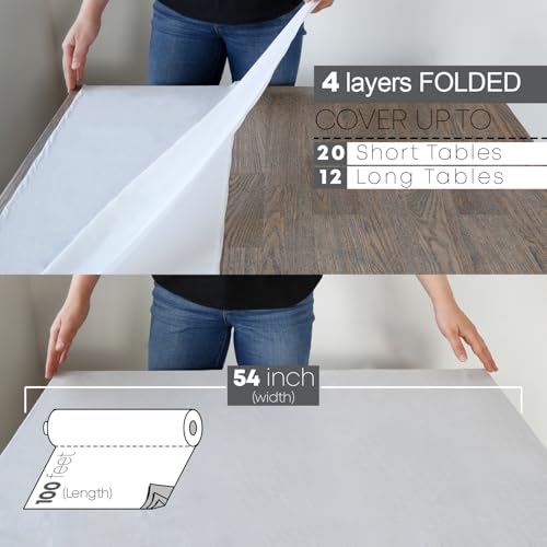 Neatiffy Disposable Plastic Table Cloth Roll | Waterproof Tablecloth | Table Cover for Picnic, Party, Banquet, Birthdays, Weddings | White | 54 inches x 100 feet | Rectangle, Square, Round, Oval - color: White Solid, size: 54 inches X 100 feet