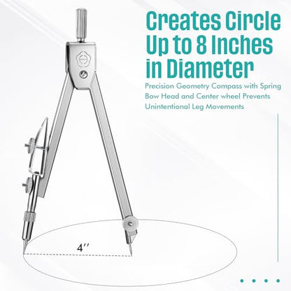 EBOOT Student Geometry Set, 180 Degree Protractor Compass 6",Turquoise | Swing Arm Protractor Ruler Compass, Geometry Drawing Tools for Measuring Angles, School Classroom Math Supplies - color: Turquoise