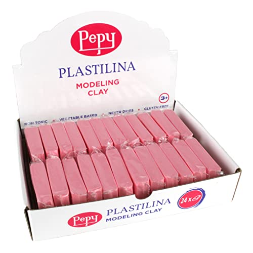 Pepy Plastilina Reusable and Non-Drying Modeling Clay; Set of 24 Bars, 1.4 Ounce Each, Perfect for Arts and Crafts Projects, Pink - color: Pink