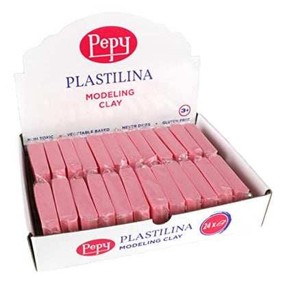 Pepy Plastilina Reusable and Non-Drying Modeling Clay; Set of 24 Bars, 1.4 Ounce Each, Perfect for Arts and Crafts Projects, Pink - color: Pink