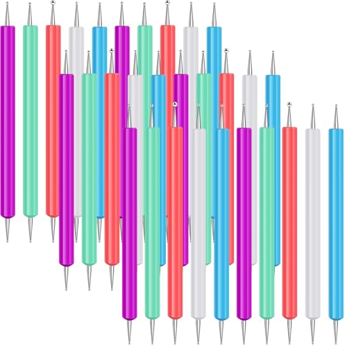 Ashmacdo 20 Pcs Dotting Tools for Painting,Ball Embossing Tool Tracing Stylus for Transfer Paper Drawing Nail Art - color: white light green sky blue pink purple