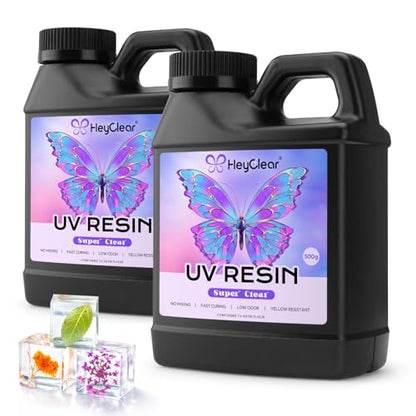 HeyClear 1000g UV Resin Kit Clear Bulk UV Epoxy Fast Curing for DIY Crafts | Crystal Clear, Hard, Low Odor Large Premixed UV Resin Glue kit for Beginners Jewelry Making, Casting Coating and Resina Art - size: 1000g