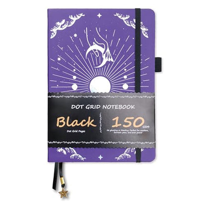 BUKE Dotted Journal - 150gsm Black Paper - 5 * 5mm DOT GRID Layout 160 Pages - A5 Size PU Leather Hardcover Drawing Sketch Notebook (Purple) - color: Purple