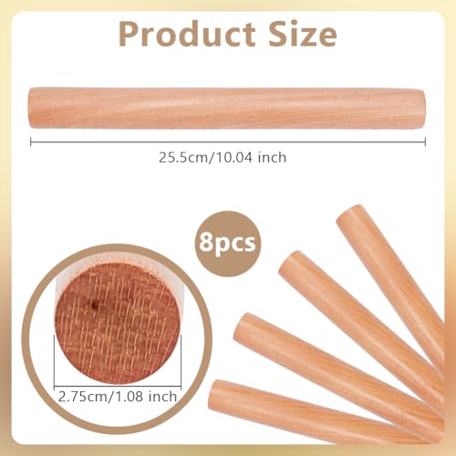 OLYCRAFT 8pcs Wood Rolling Pins 10 inch Clay Rolling Pins 1.1 inch Diameter Classic Wooden Rolling Pins Natural Wood Texture Rollers Wood Clay Roller for Clay Modeling Pottery Tools - size: 10 inch