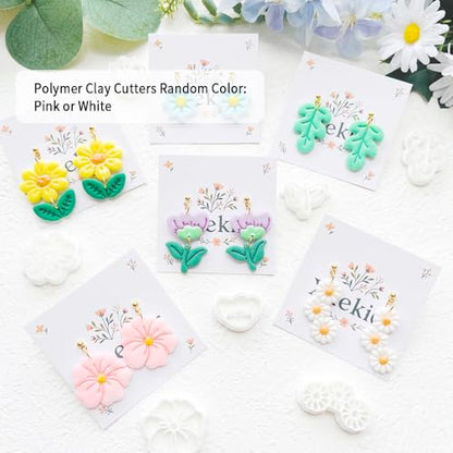 Spring Flower Polymer Clay Cutters Set - 12pcs Tulip, Daisy, Hibiscus, Cherry Blossom, Peony Shapes for DIY Earring Jewelry Making, Soft Clay Crafts, Scrapbooking & Gift Toppers - color: B color