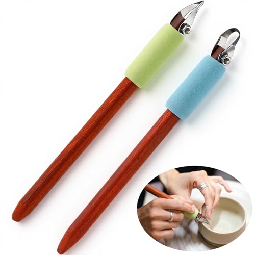 Leriton 2 Pack Pottery Carving Tool Set 6in Sculpture Carving Scraper Tool Pottery Modelling Shape for Tea Cup Mug Vase Leather Hard Clay Cutters with Wooden Handle for Ceramic Sculpture Craft - color: Multicolor, style: Set 1