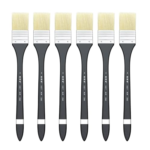 XDT#2365 Hake Artist Paint Brush 6 Piece Set #1.3in, Medium Stiff Hog Bristle Paint Brushes for Acrylic Painting, Acrylic Oil Watercolor - size: #1.3 6Pc