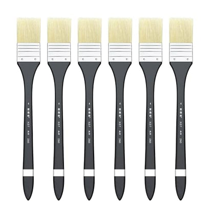 XDT#2365 Hake Artist Paint Brush 6 Piece Set #1.3in, Medium Stiff Hog Bristle Paint Brushes for Acrylic Painting, Acrylic Oil Watercolor - size: #1.3 6Pc