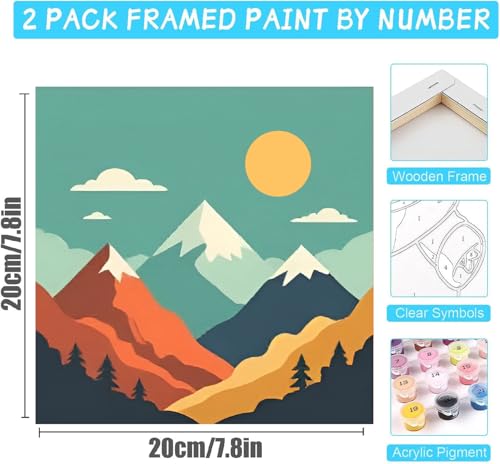 4 Pack Framed Paint by Numbers Kit for for All Ages Adults & Beginner and Kids, Easy Sunset Landscape Paint by Number with Canvas Paints Brushes, Acrylic Oil Painting Arts Crafts for Decor 8 x 8 Inch - color: BKH2155+BKH2156+BKH2157+BKH2158
