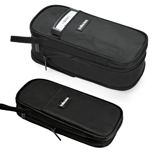YOKUMA Foldable Pencil Case Pouch Bag for Boys Teens Big Capacity Box,Black | Expandable,Cute,Durable Zipper,Lightweight,Aesthetic,Back to School Supplies Gift for Kids Students College Adults Preppy - color: Black