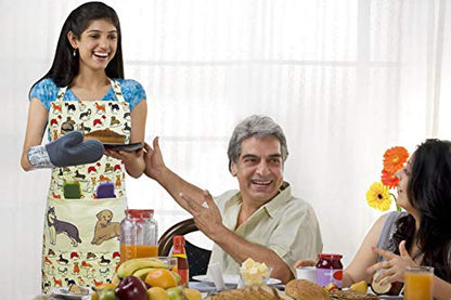 2 Pack Bid Aprons, Adjustable Kitchen Apron with 3 Pockets, Chef Works Apron. - color: Dog Flower