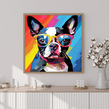 Artunion Framed Paint by Numbers Kit for Adults Beginners & Kids Ages 8-12,Boston Terrier Dog Paint by Number with Frame,Dog Animal Paint by Numbers Kit on Canvas 10 * 10 Inch Without Easel - color: ZXT-377-F