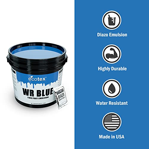 Ecotex® WR Blue Water Resistant Emulsion - Screen Printing Emulsion, 1 Pt | Diazo Included, Highly Water Resistant And Durable - Compatible With Water Based Screen Printing Ink, Made In The USA - Pt - size: 16 fl oz