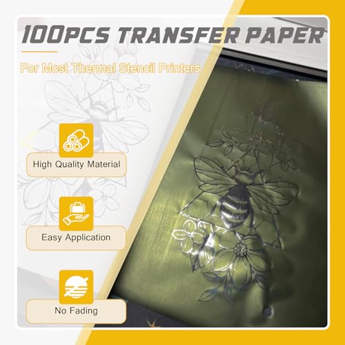 Tattoo Stencil Paper, 100 Sheets A4 4-Layer Tattoo Transfer Paper with Crisp Lines & Long Lasting Transfers, Easy to Use Thermal Transfer Paper for Tattoo Artists, Studios & Beginners - size: 100 Count (Pack of 1)