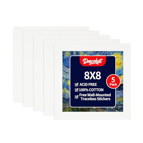 Canvas for Painting - 5 Pack 8x8 Painting Canvas Boards,Free Wall-Mounted Traceless Stickers,Durable Oil Painting Canvas,Suitable for Painting Supplies, Acrylic, Oil, Watercolor, and Tempera. - size: 8x8