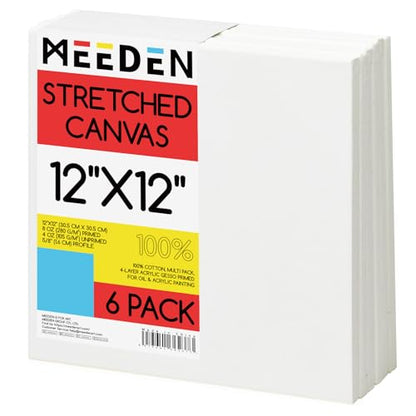 MEEDEN Stretched Canvas, 12 × 12 Inch, Pack of 6, Blank White Canvases for Painting, 100% Cotton, 12 oz Gesso-Primed, Pre-Stretched Canvas for Acrylic Oil Pouring & Airbrushing Painting - size: 12''x12''- 6 Pack