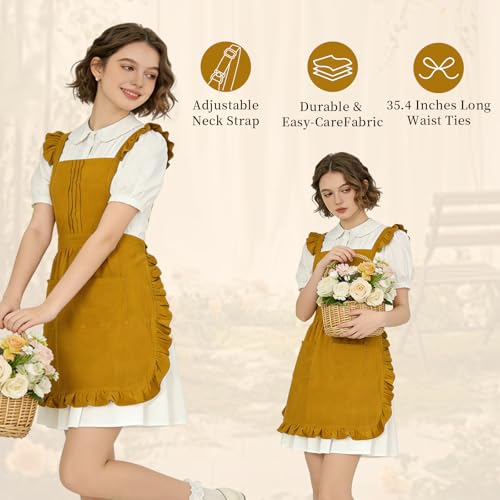 Vintage Ruffle Apron for Women, Cute Kitchen Apron for Cook - color: Ginger Yellow