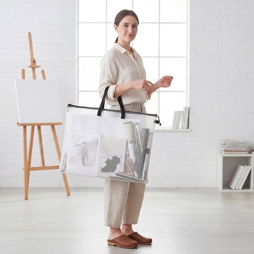 Outus 30 x 25 Inches Art Portfolio Case Posters transparent Storage Bag Portfolio Folder with black Handle and Zipper Folder Organizer for Painting Bulletin Boards End of the Year Gifts - color: Black, size: 30 x 25 Inch