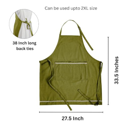 FINGERCRAFT Apron, Dual Pocket, Adjustable Tie, Multipurpose Washable Bib Apron for Home, Kitchen, Chef and Professionals - color: Olive Green