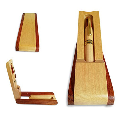 Nice Wooden Gel Pen Gift Set with Case Desk Holder Cool Ink Rollerball Pens - color: Gel pen