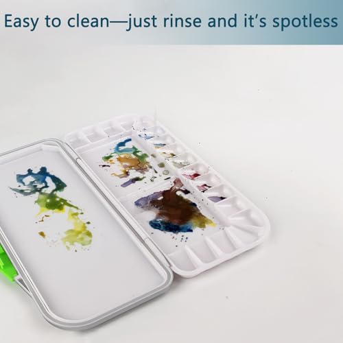 LNAUJS White Folding Paint Palette with Lid, 10.63×5.12in Plastic Paint Tray, Keeps Paints Moist, Portable Paint Pallet for Oil, Watercolor, DIY Art, Craft, Classroom, Travel and Outdoor Painting