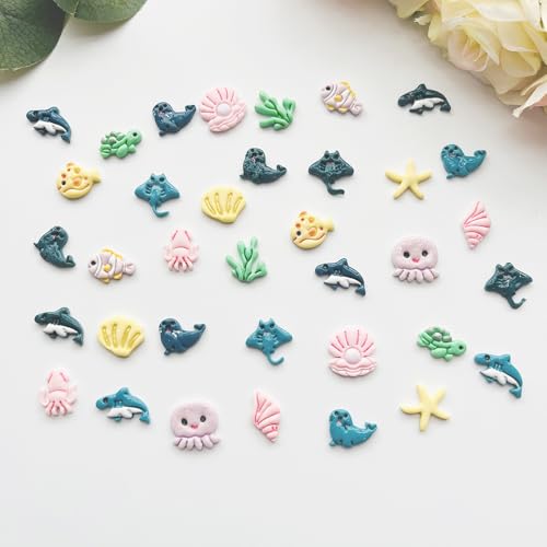 Under The Sea Polymer Clay Cutters Set - 13pcs Ocean Life Shapes Including Seal, Turtle, Jellyfish, Starfish, Dolphin & Shells for DIY Earring Jewelry, Soft Clay Crafts & Scrapbooking - color: V color