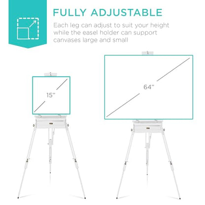 Best Choice Products Art Easel for Painting, Portable Wooden Adjustable Artist Tripod with Sketch Box, 32-Piece Art Set with Acrylic Paints, Brushes, Canvases & Palette - White - style: White