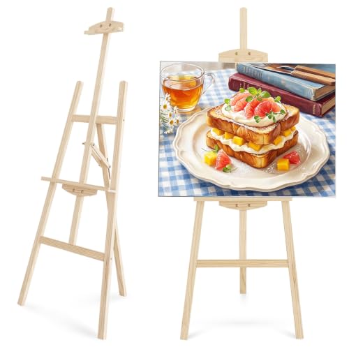 Pine Wood A-Frame Art Easel Stand, Floor Art Display Easel fits Most Canvas | Foldable and Adjustable Wooden Art Easel Stand for Sign, Painters Easel for Display Studio Home Outdoor Wedding Student Adult - color: Natural